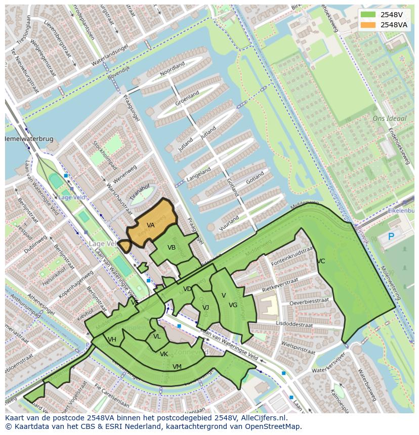 Afbeelding van het postcodegebied 2548 VA op de kaart.
