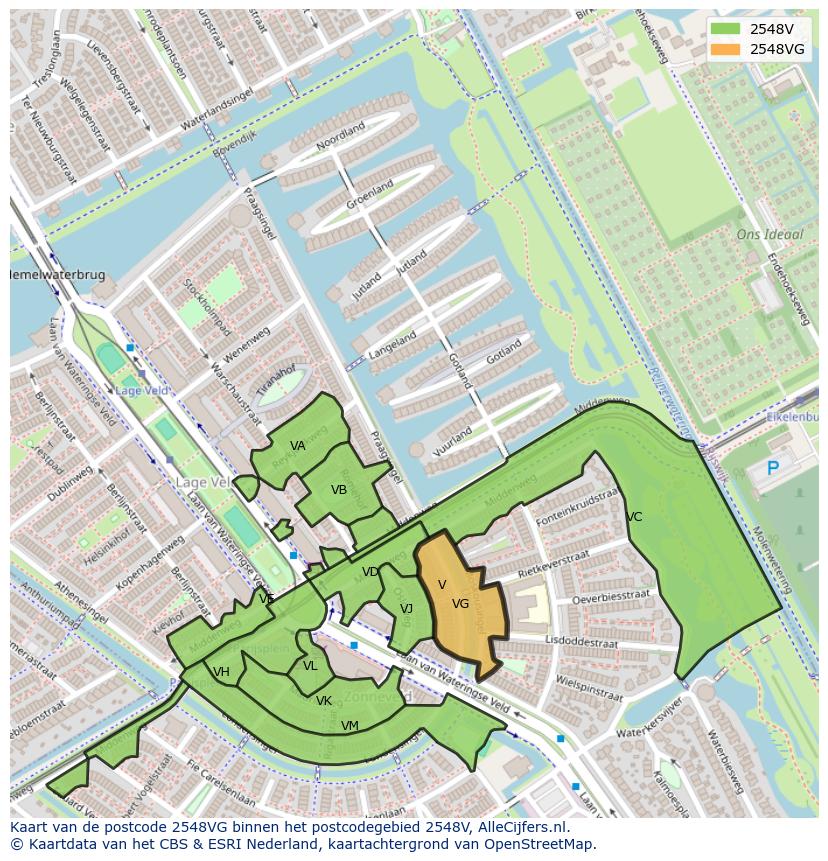 Afbeelding van het postcodegebied 2548 VG op de kaart.