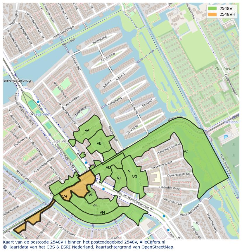 Afbeelding van het postcodegebied 2548 VH op de kaart.