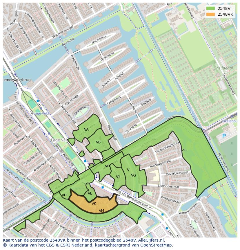 Afbeelding van het postcodegebied 2548 VK op de kaart.