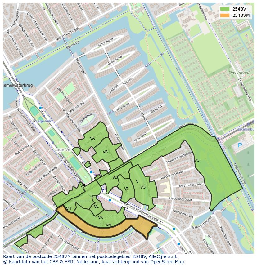 Afbeelding van het postcodegebied 2548 VM op de kaart.