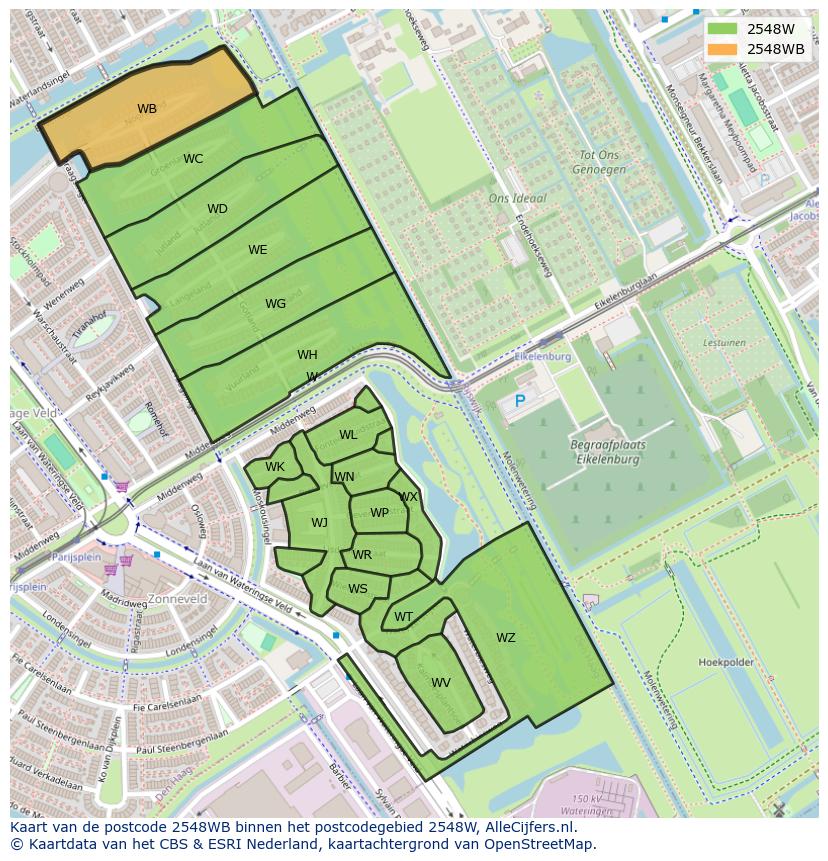 Afbeelding van het postcodegebied 2548 WB op de kaart.