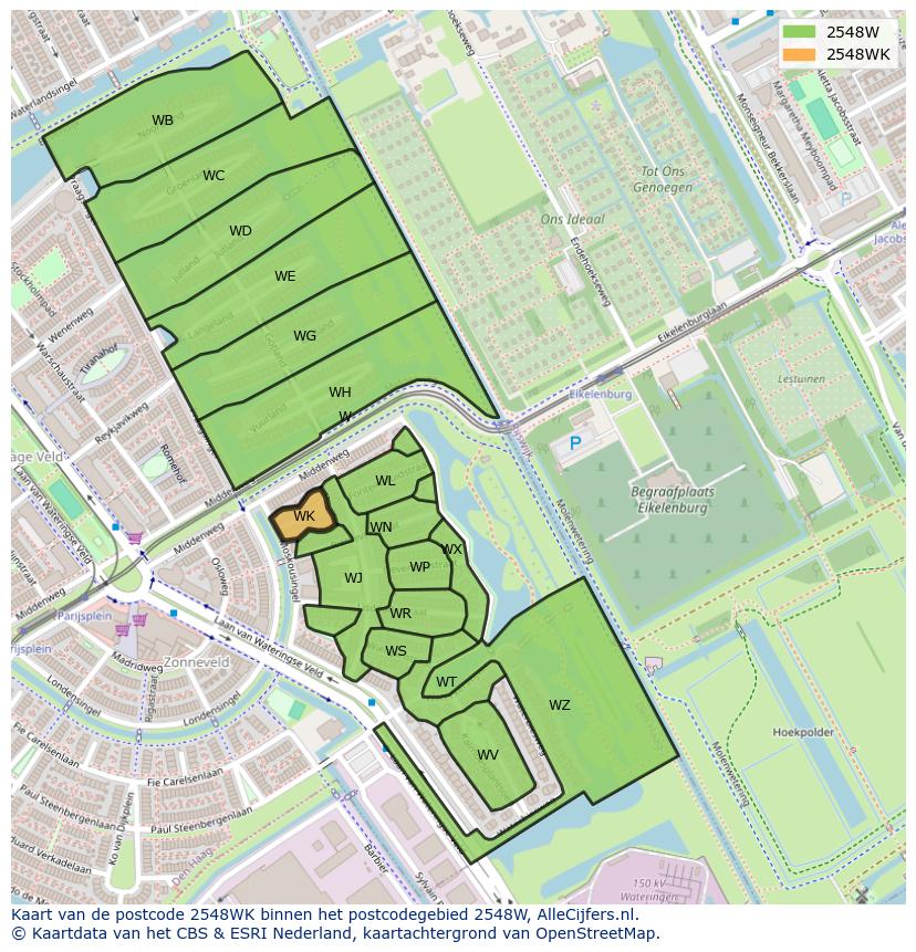 Afbeelding van het postcodegebied 2548 WK op de kaart.