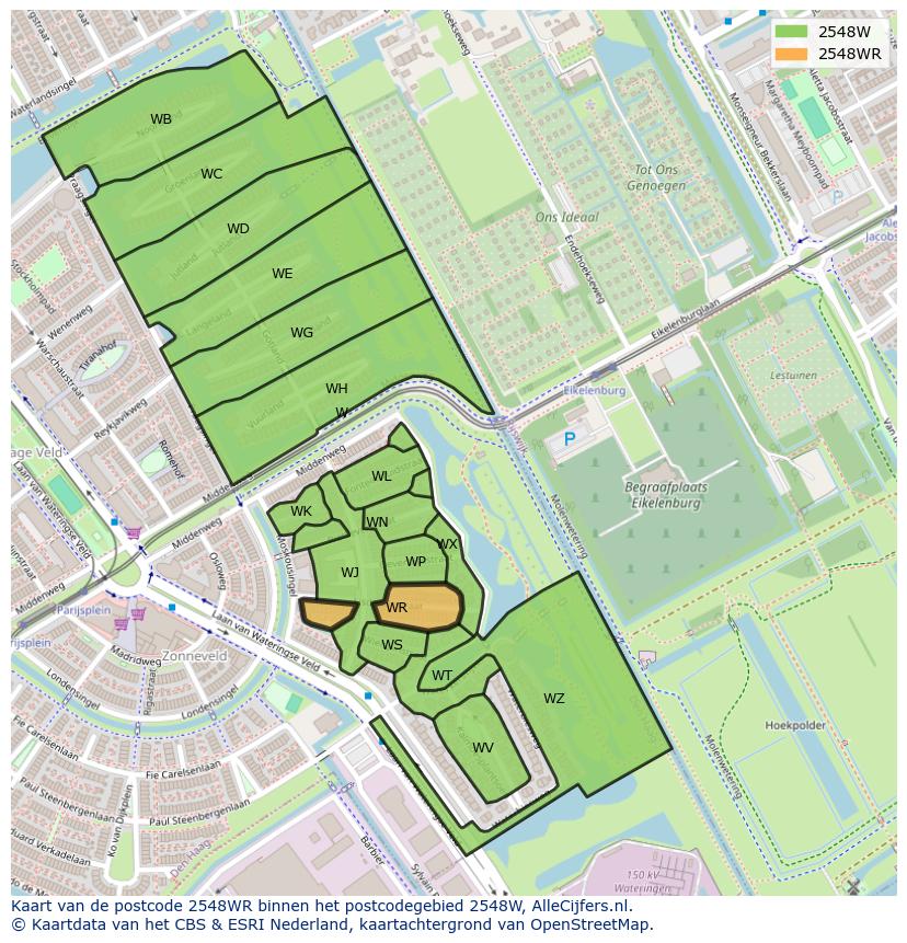 Afbeelding van het postcodegebied 2548 WR op de kaart.