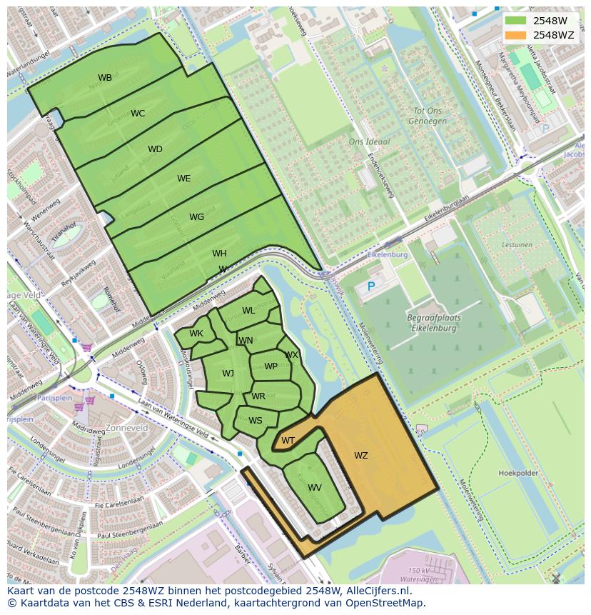 Afbeelding van het postcodegebied 2548 WZ op de kaart.