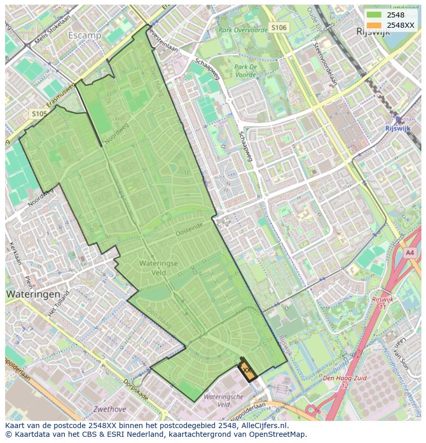 Afbeelding van het postcodegebied 2548 XX op de kaart.