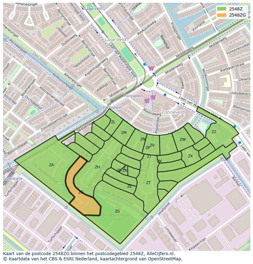 Afbeelding van het postcodegebied 2548 ZG op de kaart.