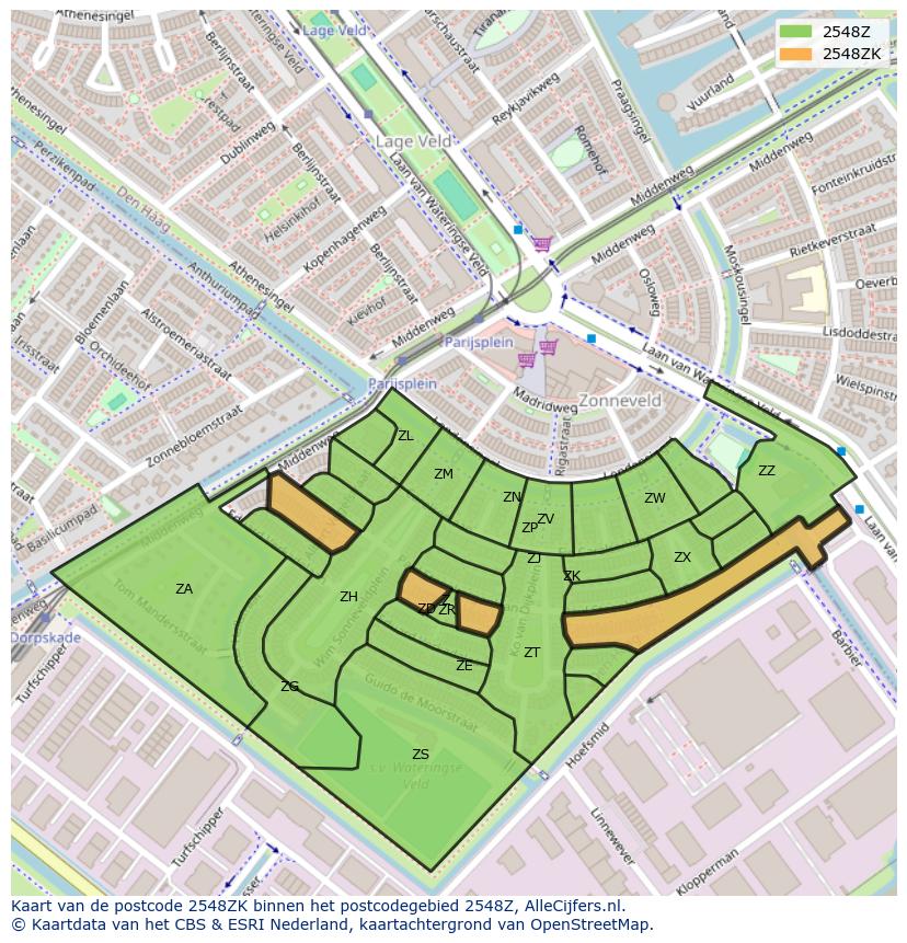 Afbeelding van het postcodegebied 2548 ZK op de kaart.