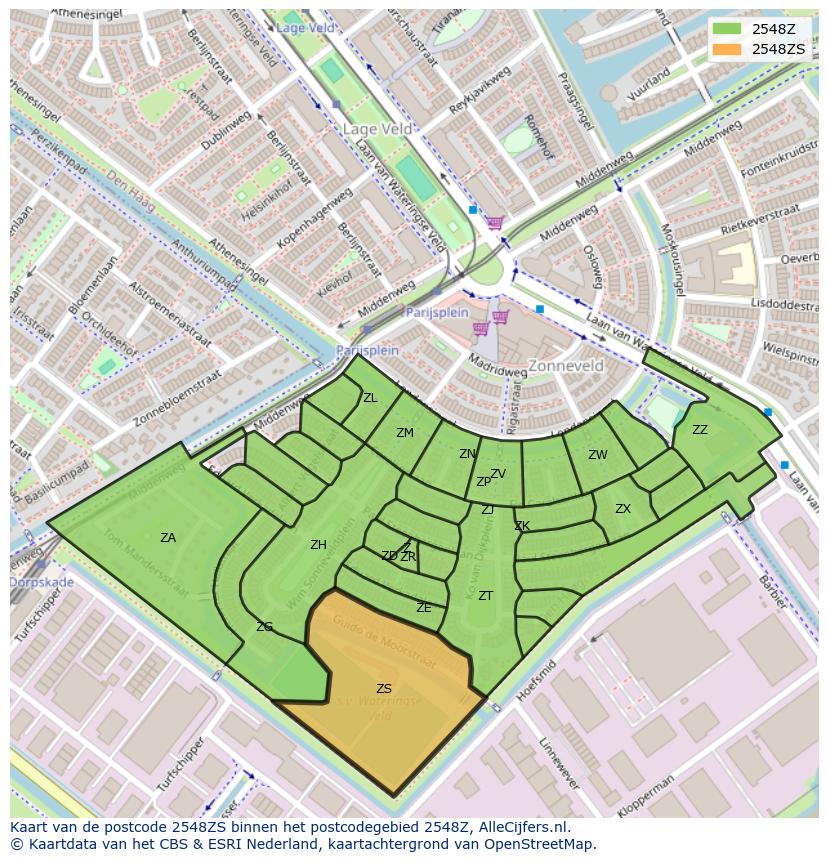 Afbeelding van het postcodegebied 2548 ZS op de kaart.
