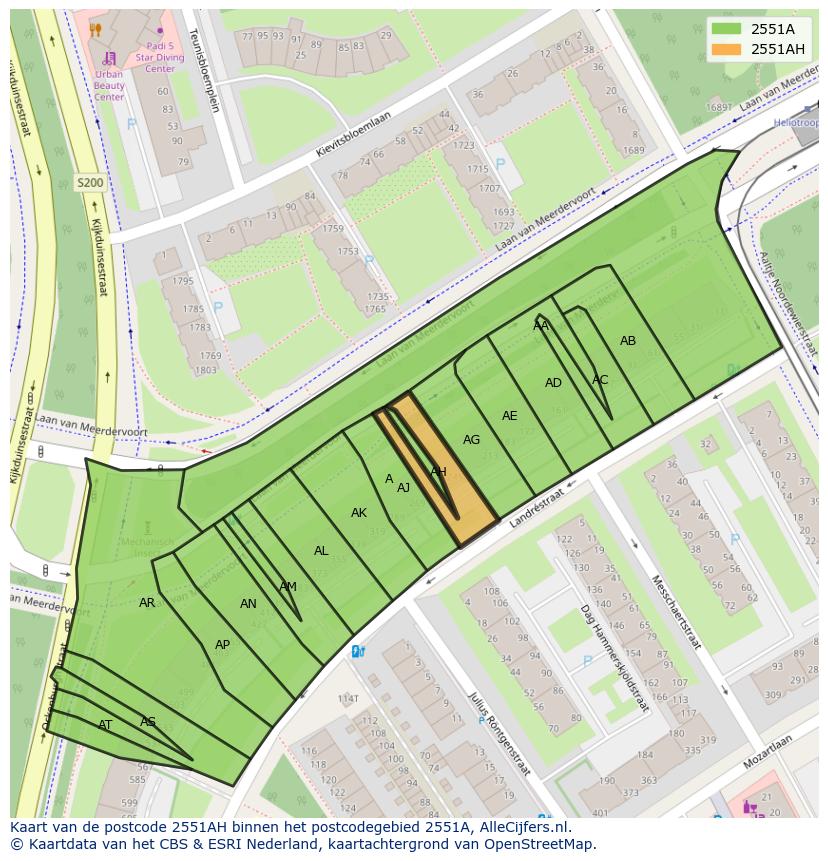 Afbeelding van het postcodegebied 2551 AH op de kaart.