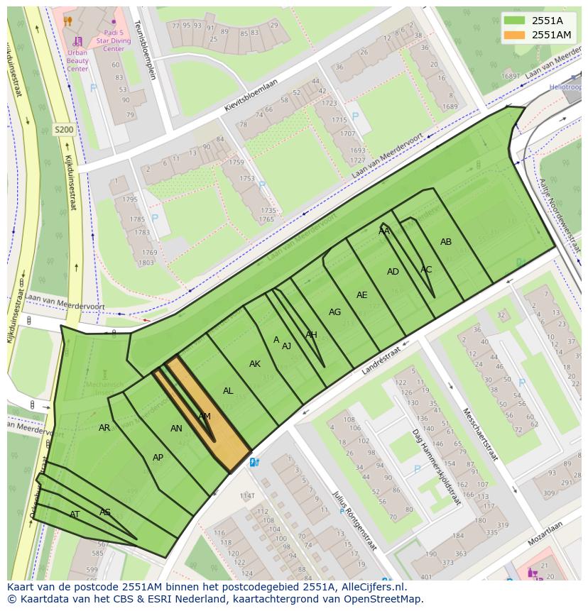 Afbeelding van het postcodegebied 2551 AM op de kaart.