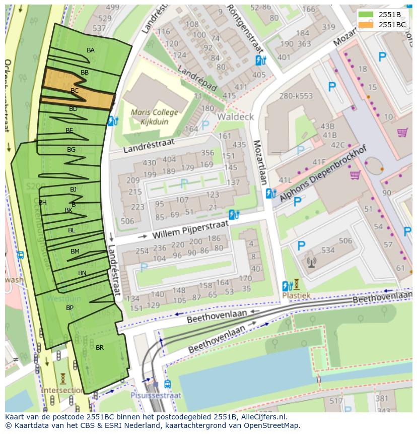 Afbeelding van het postcodegebied 2551 BC op de kaart.