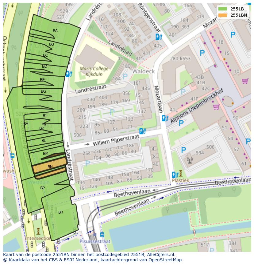 Afbeelding van het postcodegebied 2551 BN op de kaart.
