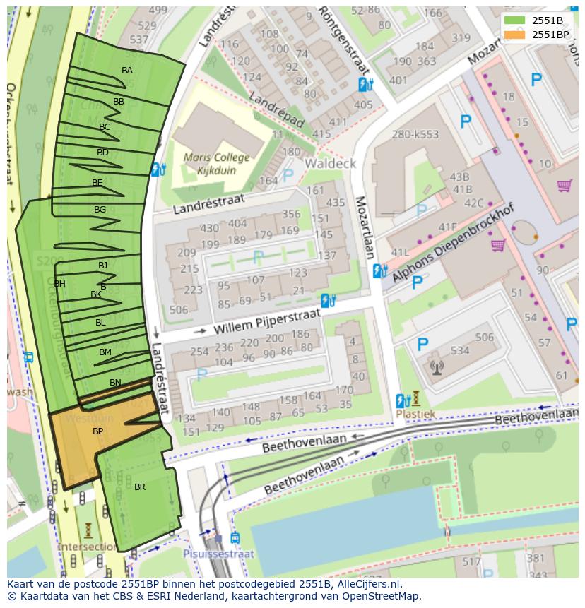 Afbeelding van het postcodegebied 2551 BP op de kaart.