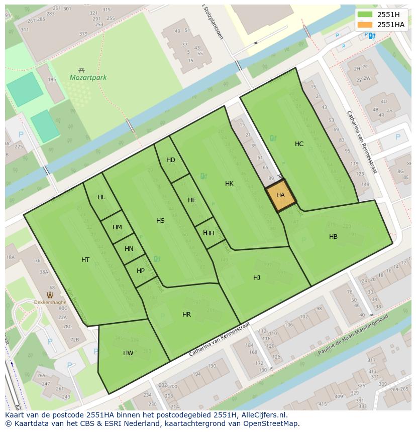 Afbeelding van het postcodegebied 2551 HA op de kaart.