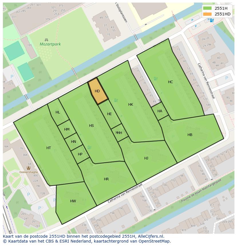 Afbeelding van het postcodegebied 2551 HD op de kaart.