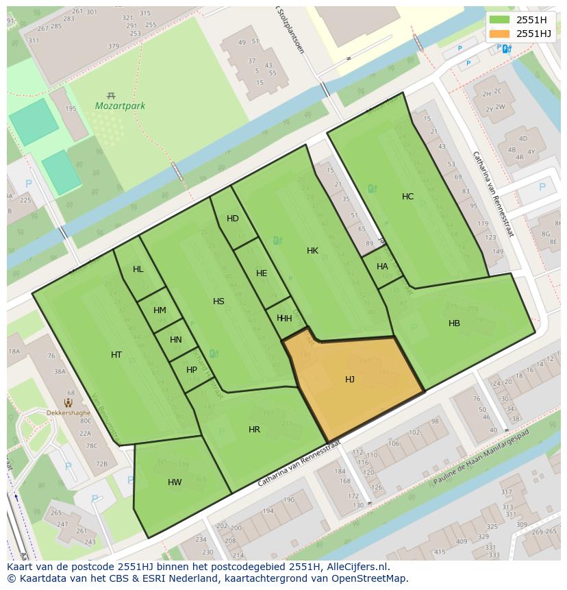 Afbeelding van het postcodegebied 2551 HJ op de kaart.
