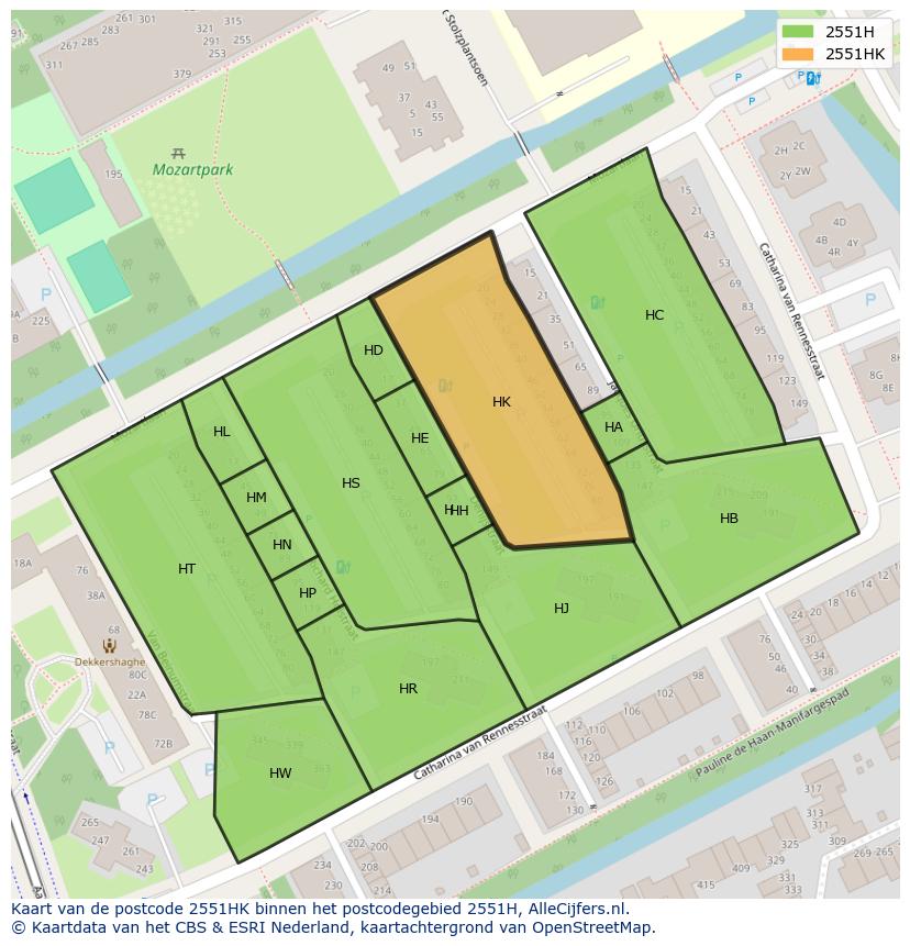 Afbeelding van het postcodegebied 2551 HK op de kaart.