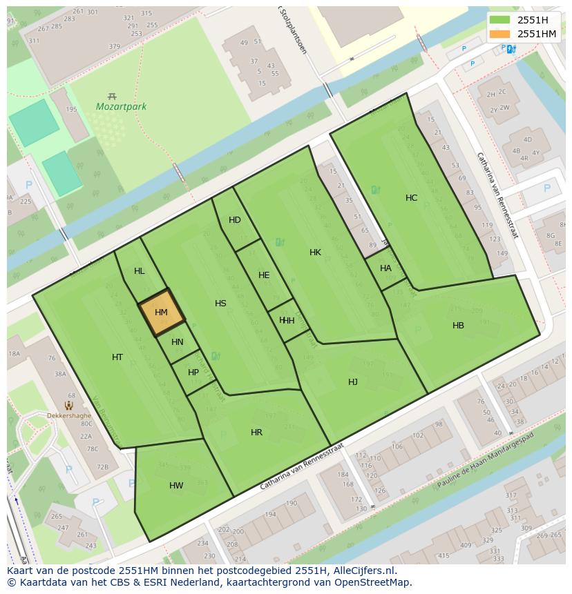 Afbeelding van het postcodegebied 2551 HM op de kaart.