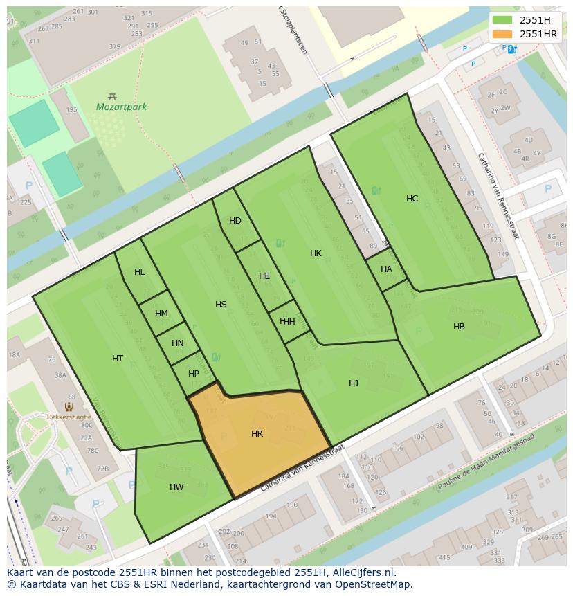Afbeelding van het postcodegebied 2551 HR op de kaart.
