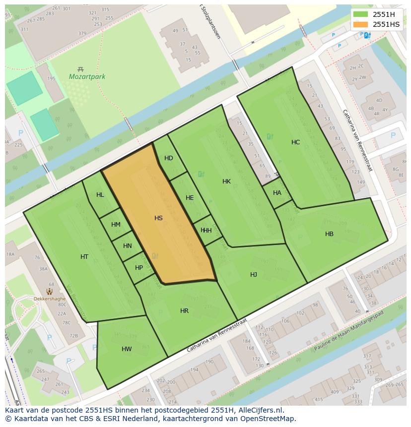 Afbeelding van het postcodegebied 2551 HS op de kaart.
