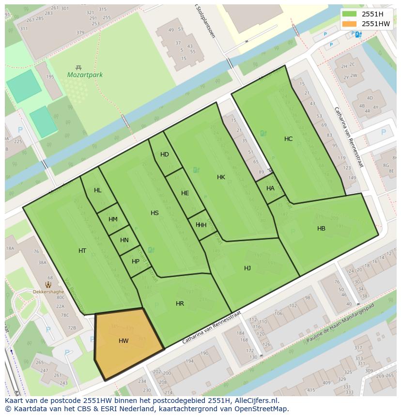 Afbeelding van het postcodegebied 2551 HW op de kaart.