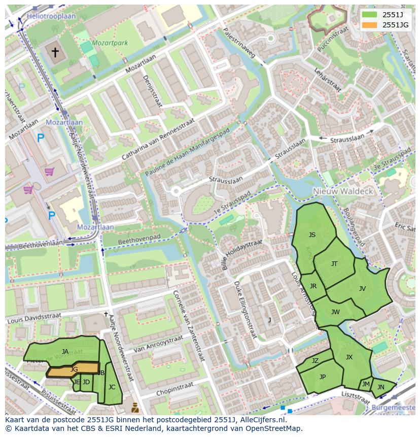 Afbeelding van het postcodegebied 2551 JG op de kaart.