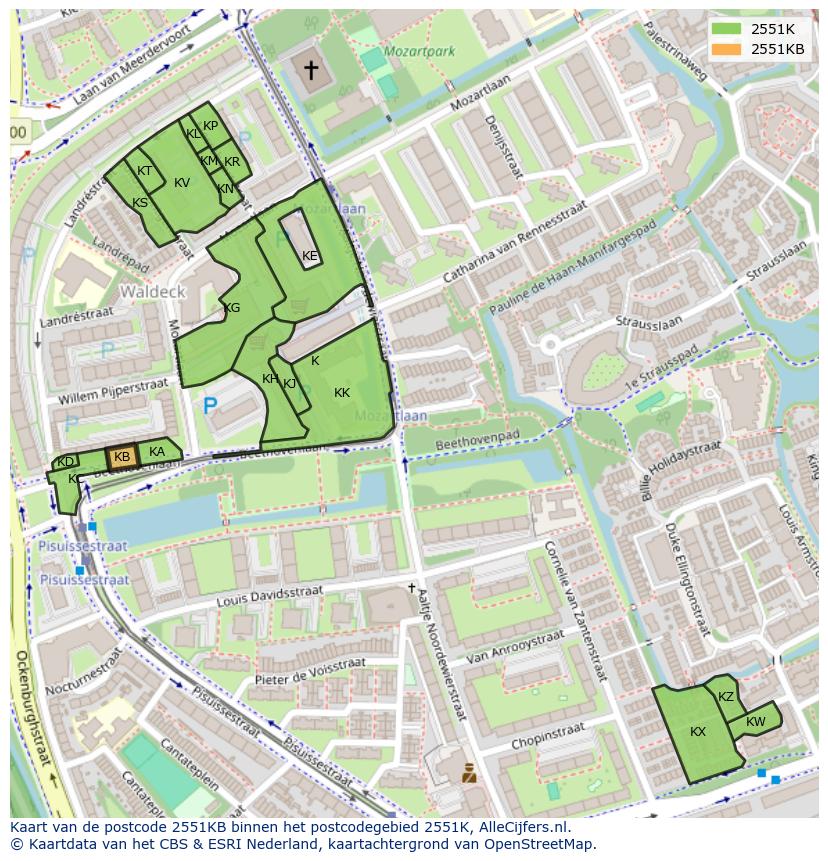 Afbeelding van het postcodegebied 2551 KB op de kaart.