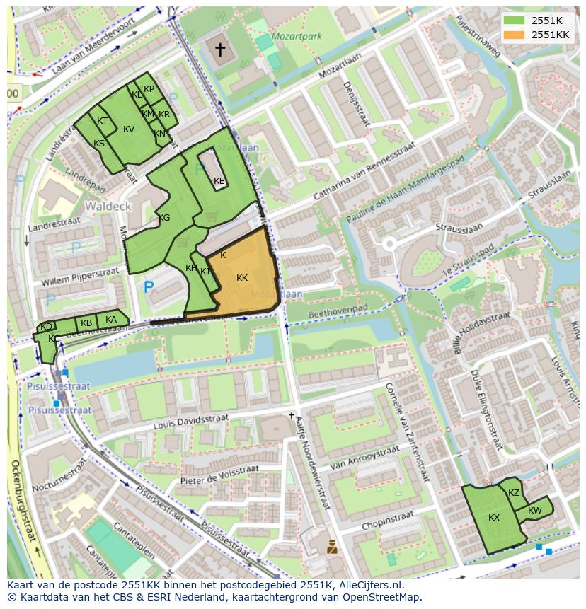 Afbeelding van het postcodegebied 2551 KK op de kaart.