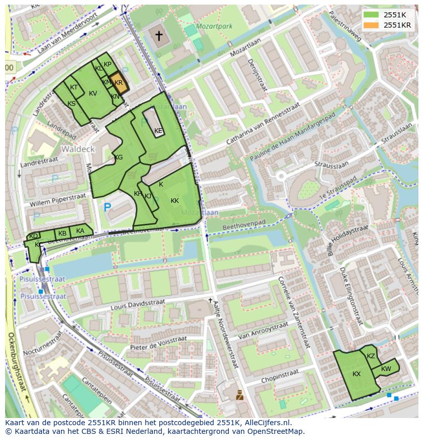 Afbeelding van het postcodegebied 2551 KR op de kaart.
