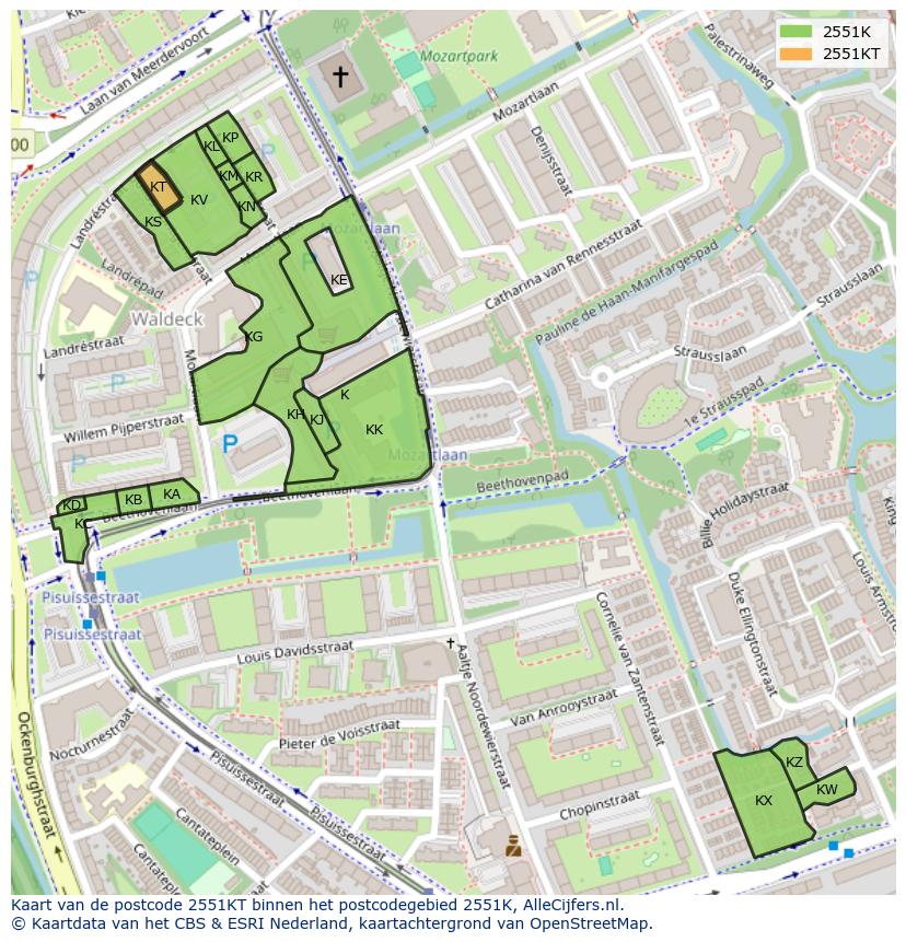 Afbeelding van het postcodegebied 2551 KT op de kaart.
