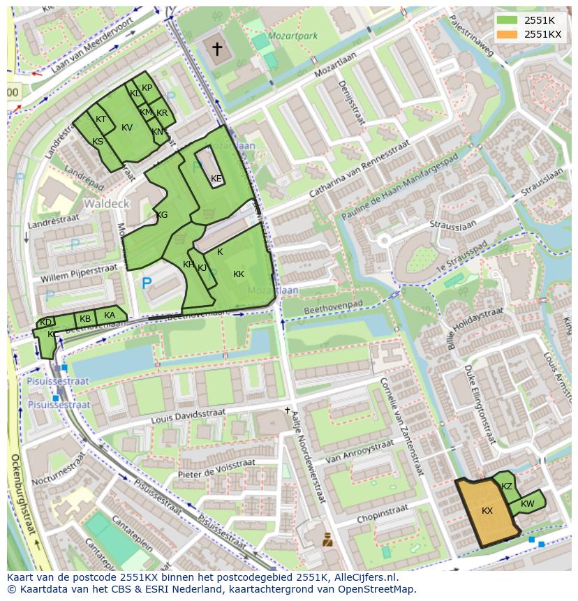 Afbeelding van het postcodegebied 2551 KX op de kaart.