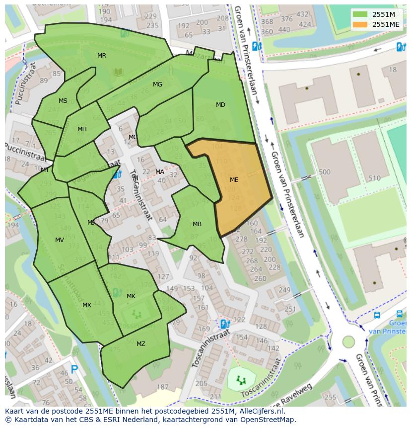 Afbeelding van het postcodegebied 2551 ME op de kaart.
