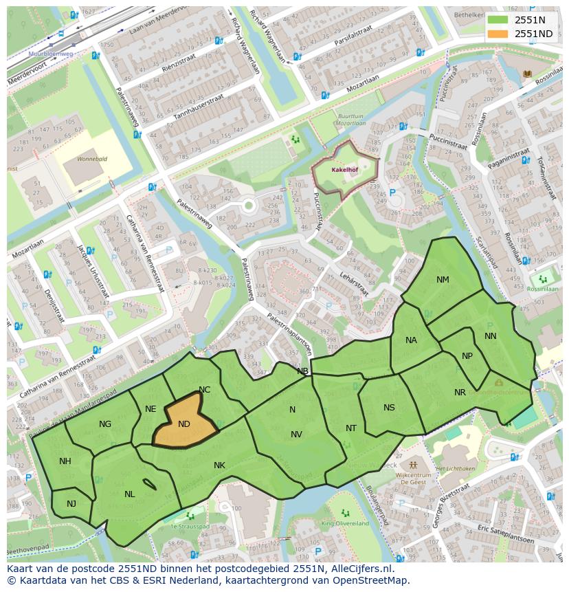 Afbeelding van het postcodegebied 2551 ND op de kaart.