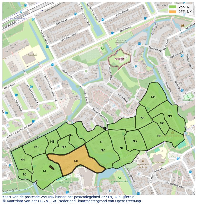 Afbeelding van het postcodegebied 2551 NK op de kaart.