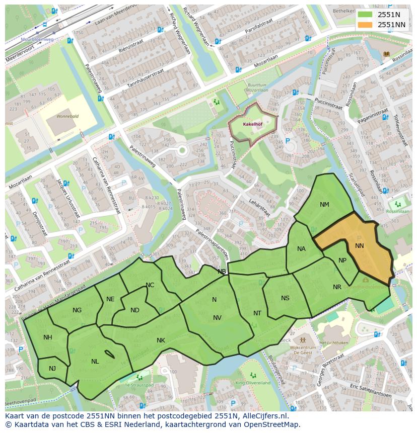 Afbeelding van het postcodegebied 2551 NN op de kaart.