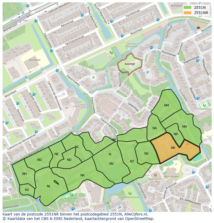 Afbeelding van het postcodegebied 2551 NR op de kaart.