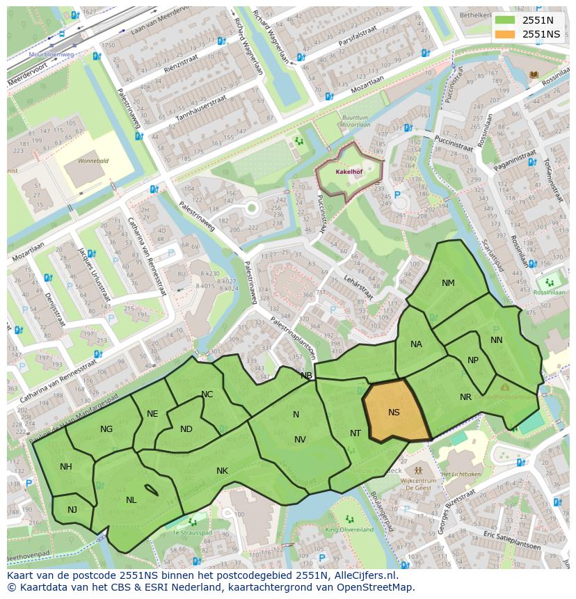 Afbeelding van het postcodegebied 2551 NS op de kaart.