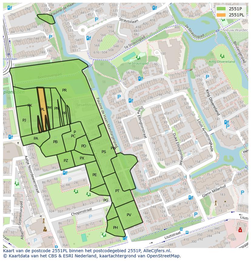 Afbeelding van het postcodegebied 2551 PL op de kaart.