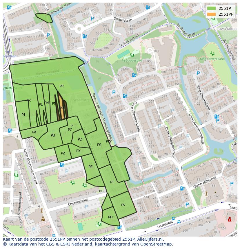 Afbeelding van het postcodegebied 2551 PP op de kaart.