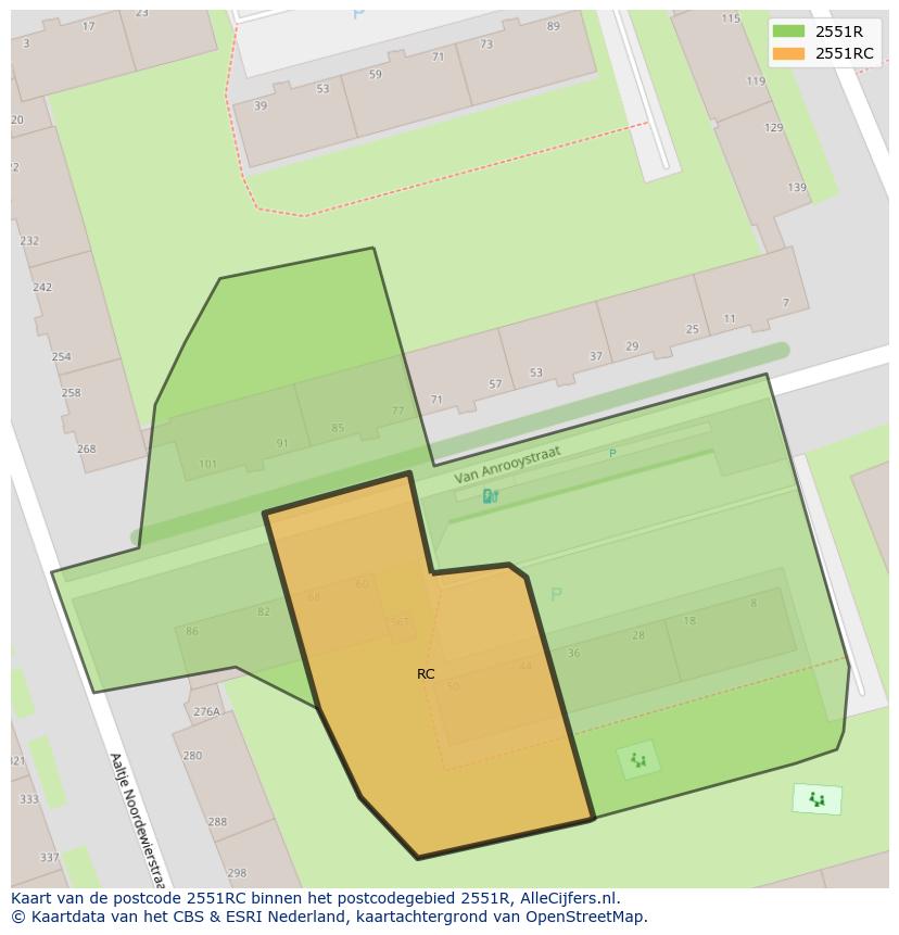 Afbeelding van het postcodegebied 2551 RC op de kaart.