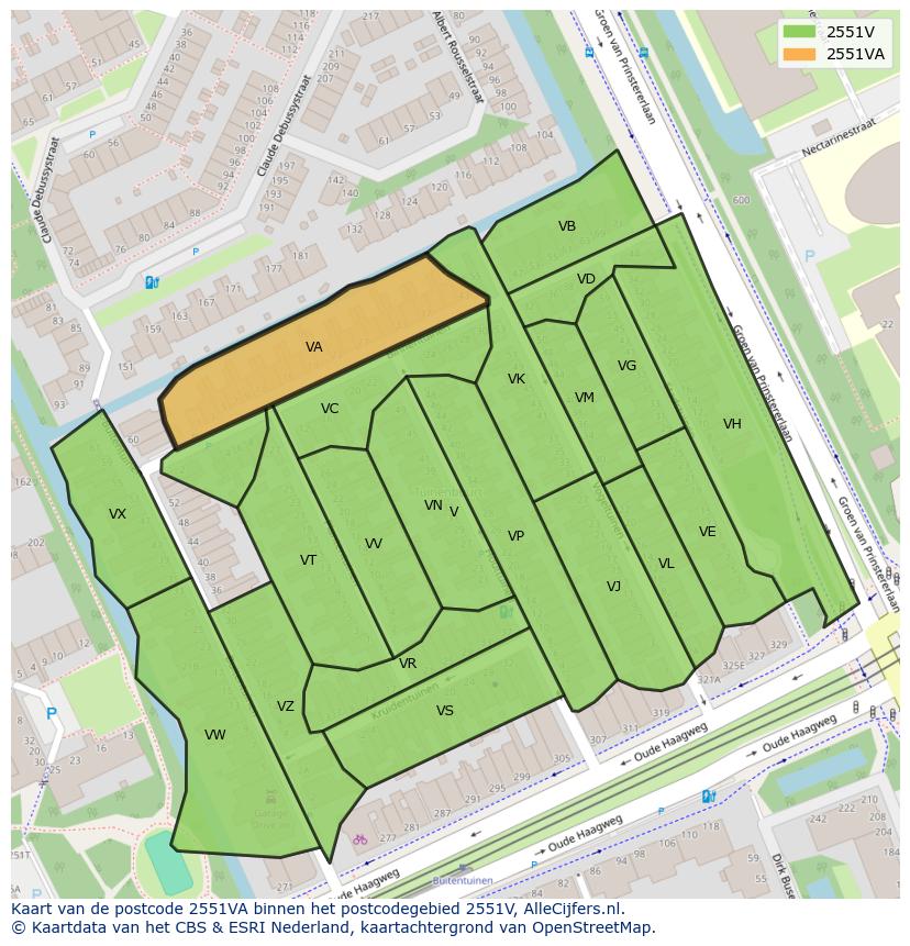 Afbeelding van het postcodegebied 2551 VA op de kaart.