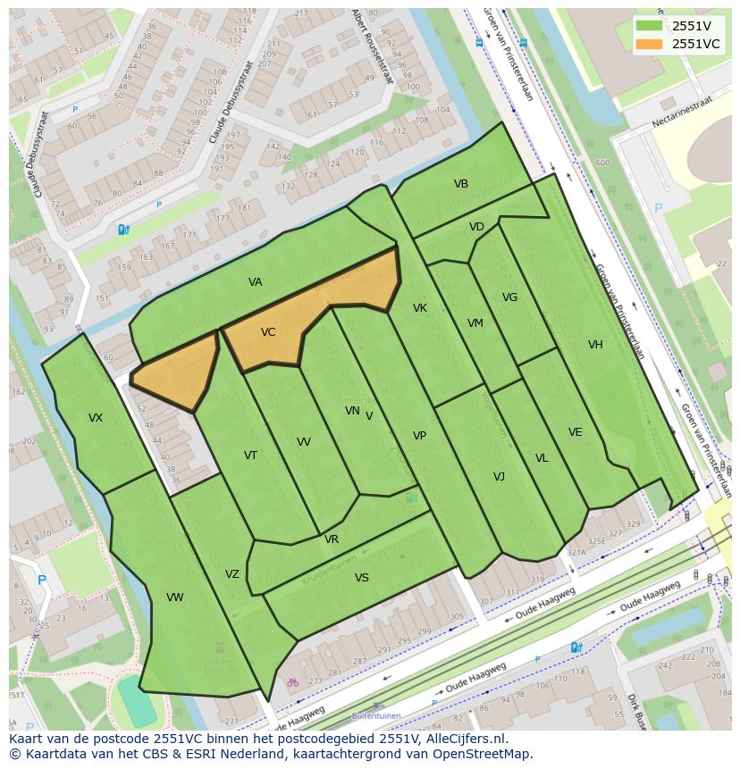 Afbeelding van het postcodegebied 2551 VC op de kaart.
