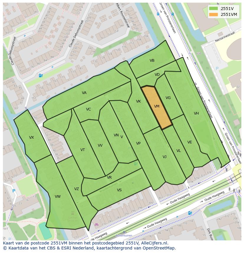 Afbeelding van het postcodegebied 2551 VM op de kaart.