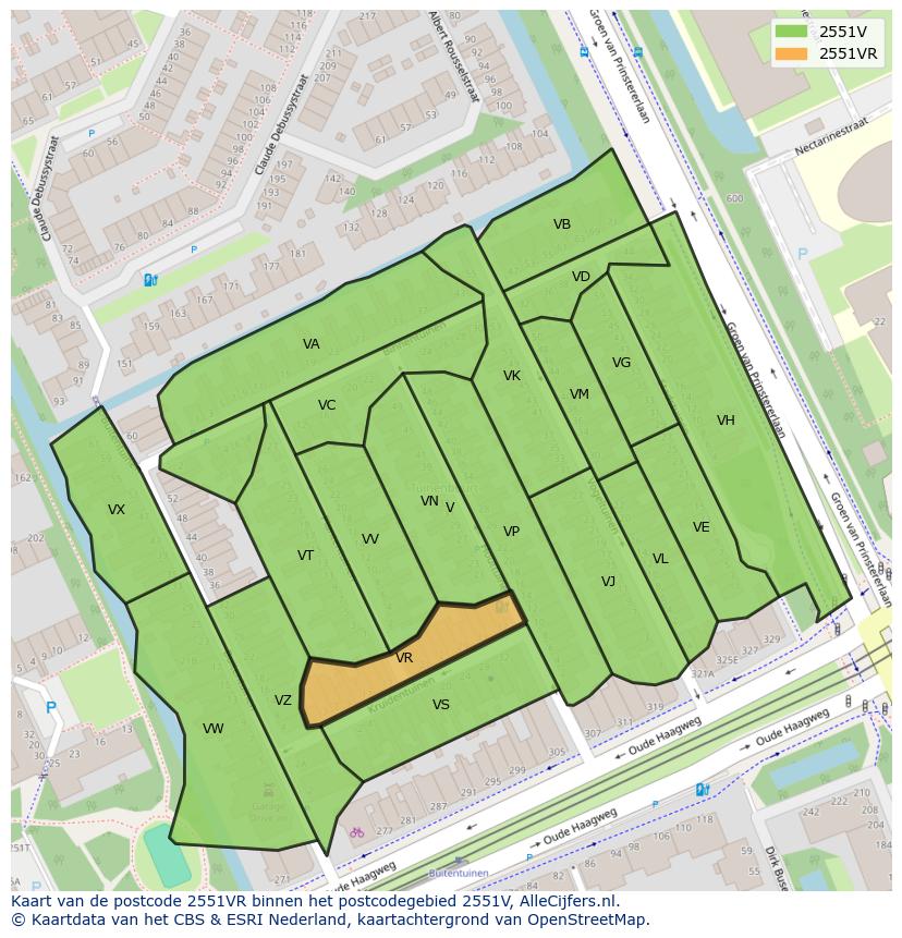 Afbeelding van het postcodegebied 2551 VR op de kaart.