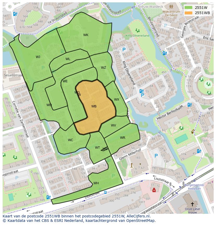 Afbeelding van het postcodegebied 2551 WB op de kaart.