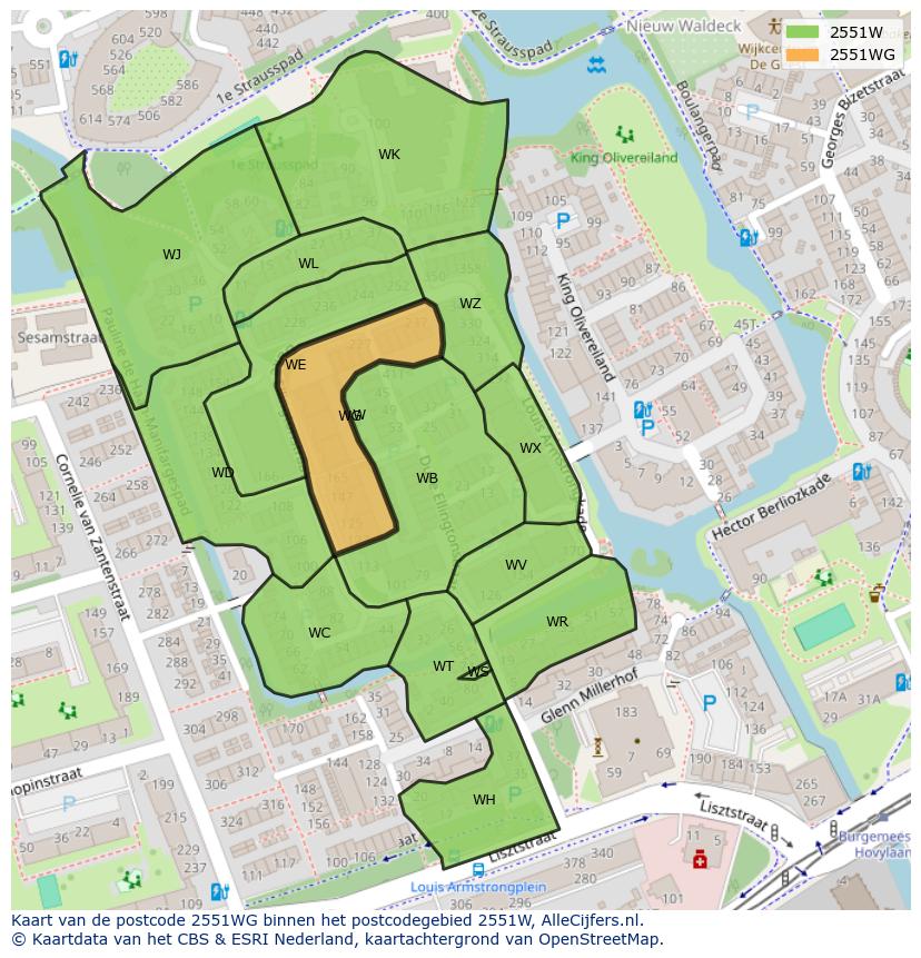 Afbeelding van het postcodegebied 2551 WG op de kaart.