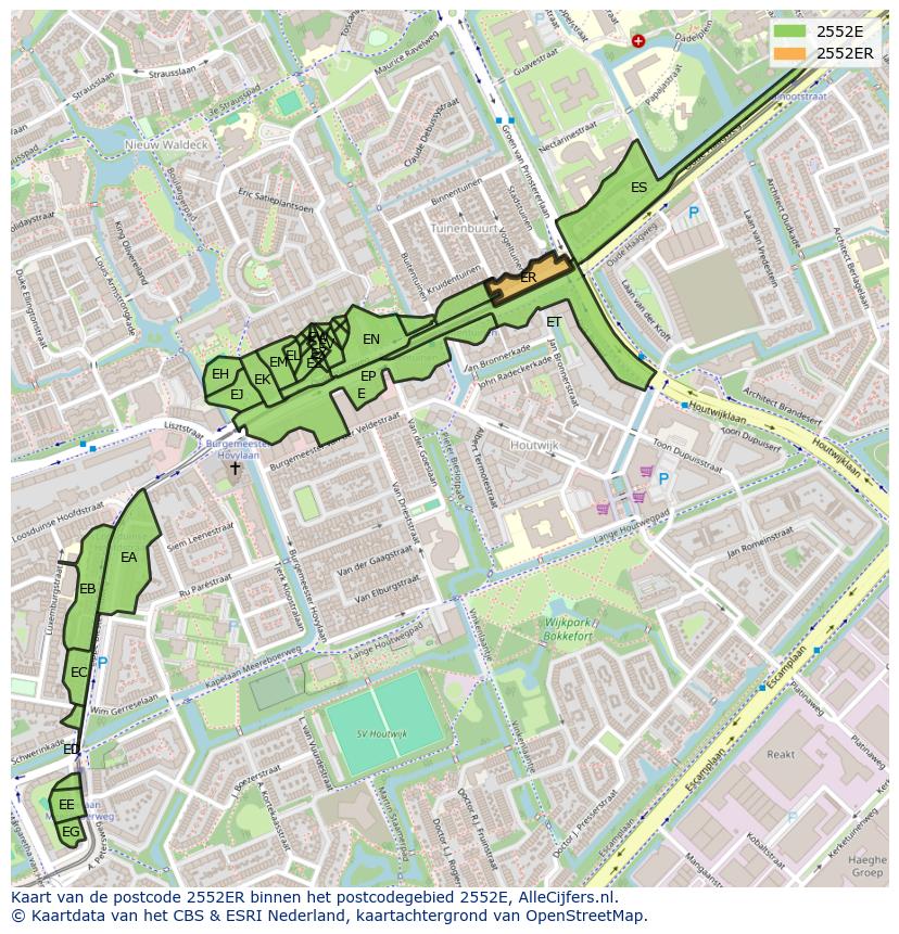 Afbeelding van het postcodegebied 2552 ER op de kaart.