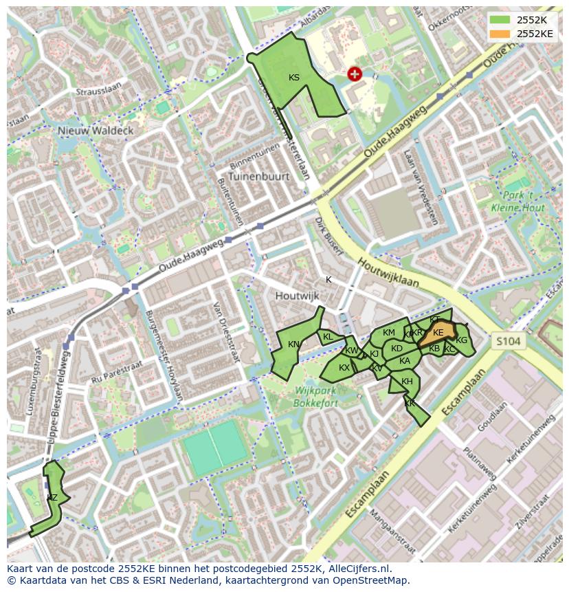 Afbeelding van het postcodegebied 2552 KE op de kaart.