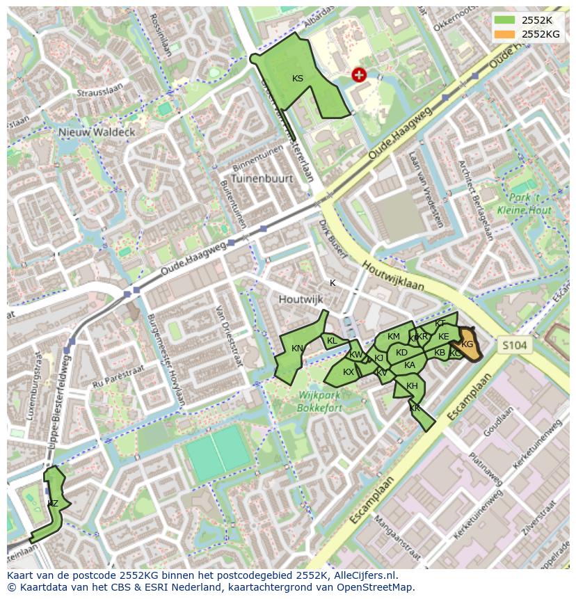 Afbeelding van het postcodegebied 2552 KG op de kaart.